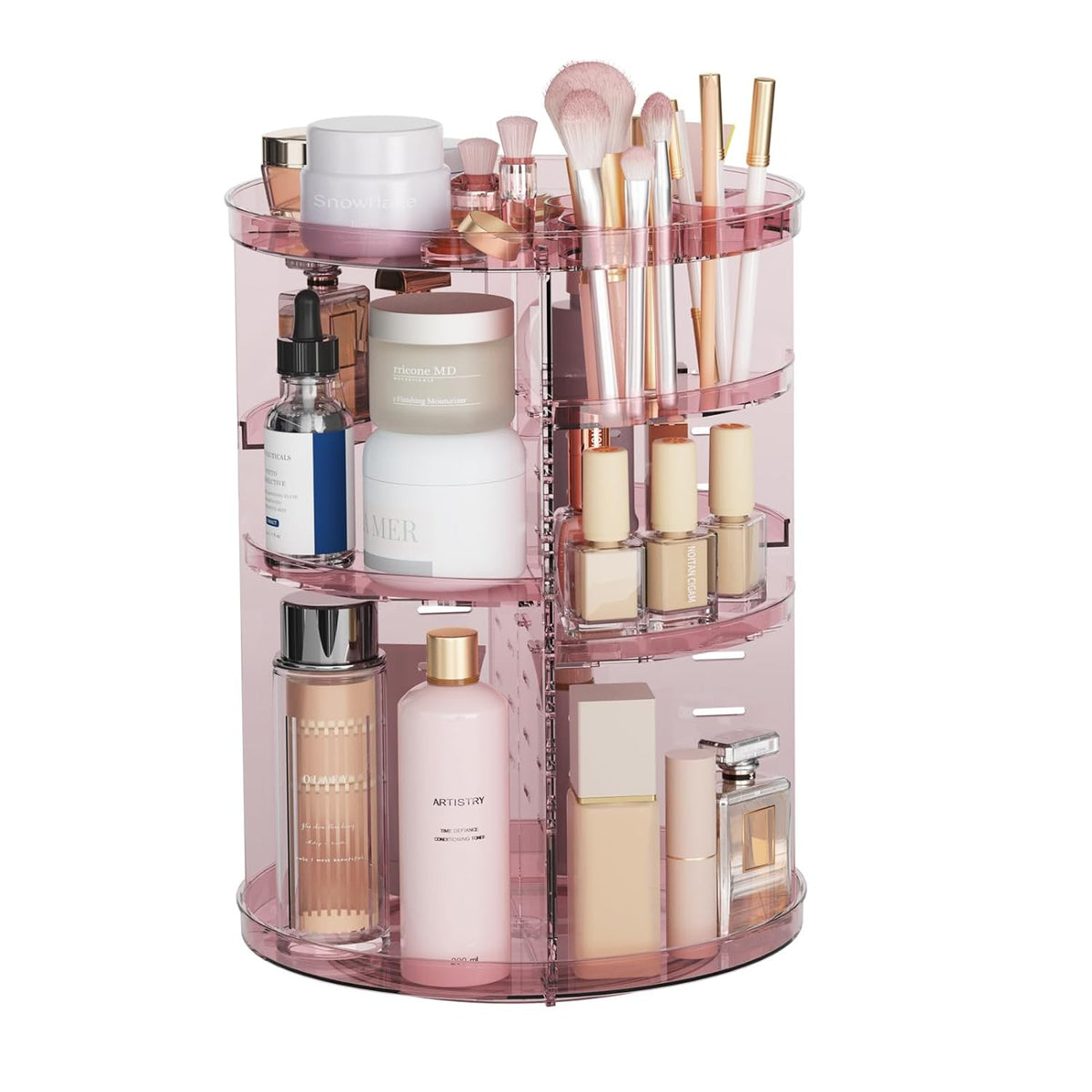Rotating Makeup Organizer with Adjustable Layers and Silent 360° Spin