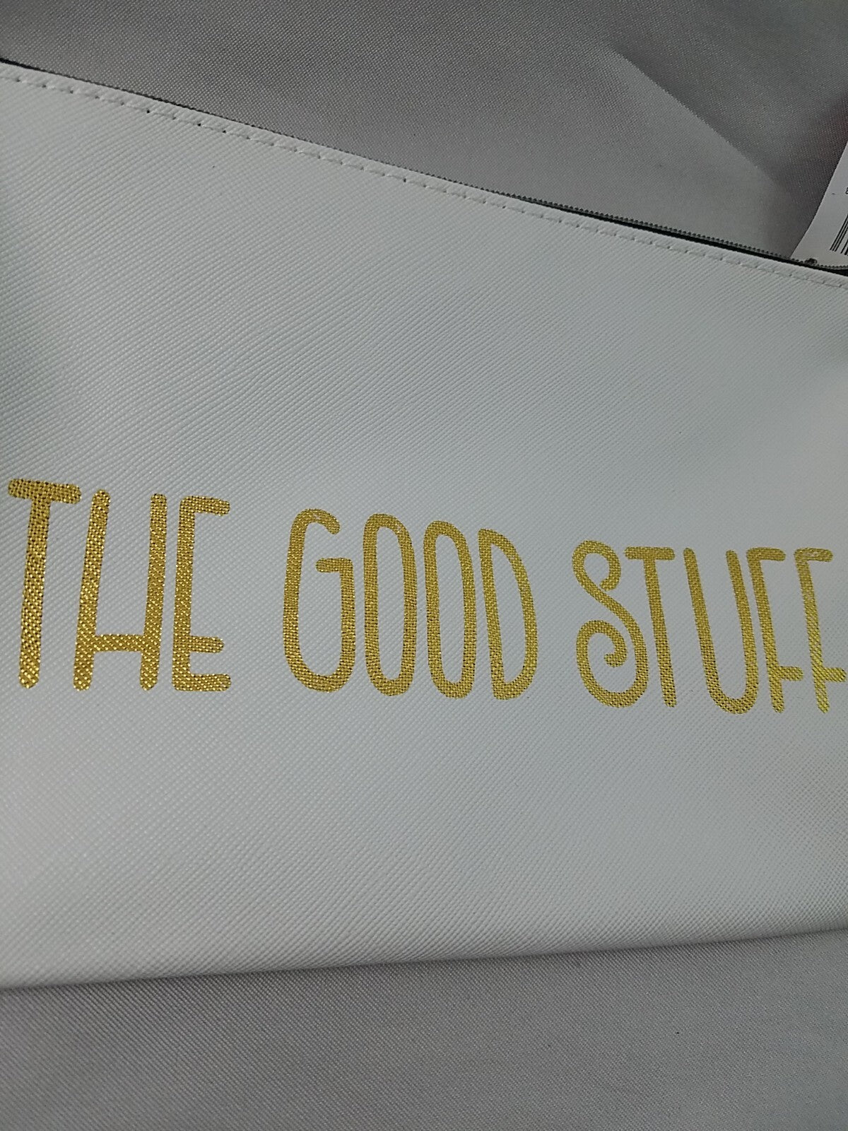 The Good Stuff Cosmetic Pouch Bag - Small White & Gold Zipper Makeup Bag