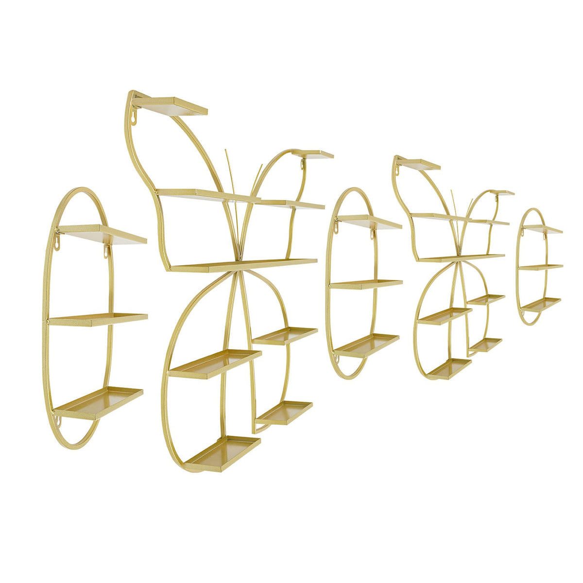 5-Piece Wall Mount Nail Polish Display Shelf Set Gold Butterfly & Oval Style