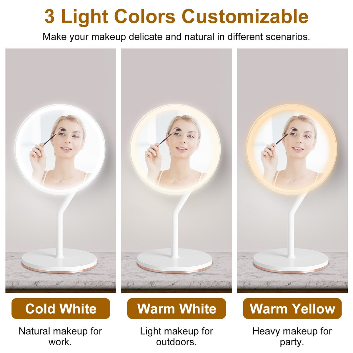 Dimmable 5X Lighted Makeup Mirror with 3 Light Colors & 360° Rotation