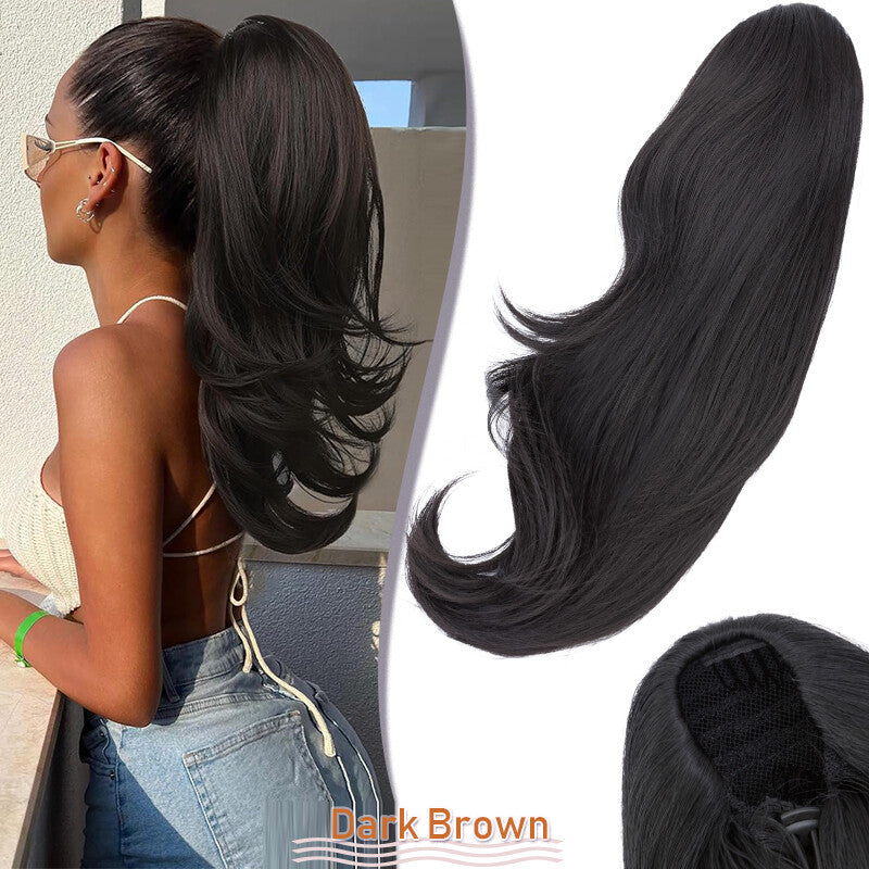 Drawstring Ponytail Hair Extension with Layered Wavy Texture - Thick & Natural-Looking