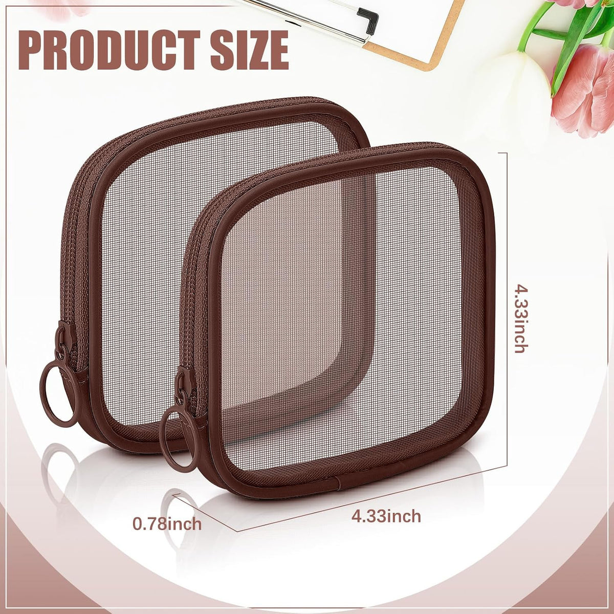 Small Mesh Makeup Bag - Brown, Portable Cosmetic Organizer