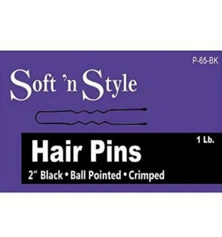 SOFT N STYLE 2" Crimped Hair Pins Black 1 lb HC-P65-BK - LOT OF 3