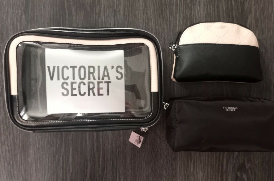 Victoria's Secret 3-Piece Beauty Pouch Set with Logo - New