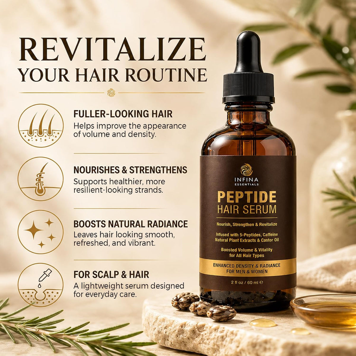 Multi Peptide Hair Serum for Growth and Density 2 fl oz Caffeine