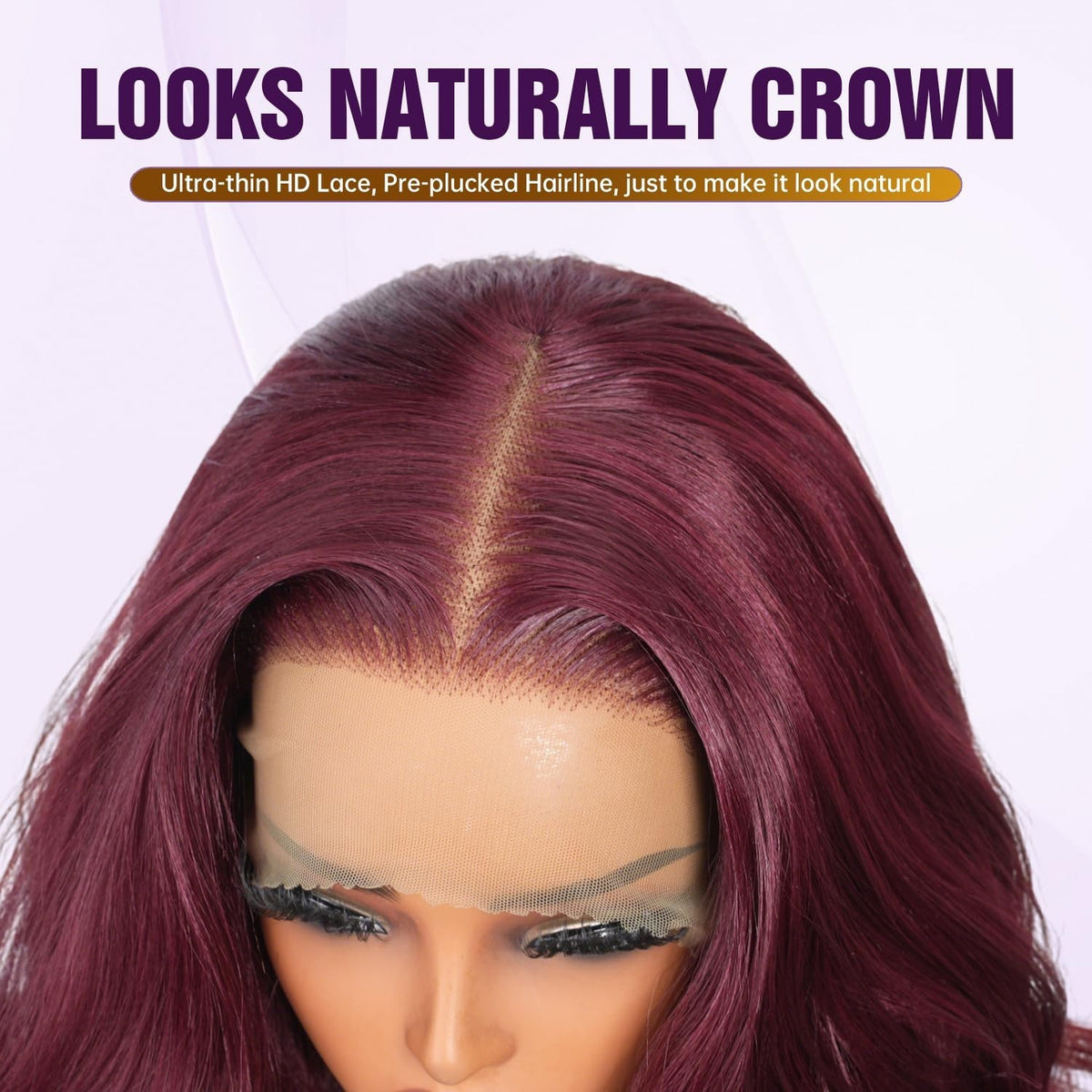 Burgundy 24 Inch Body Wave HD Lace Front Wig with Baby Hair - Glueless, 200% Density