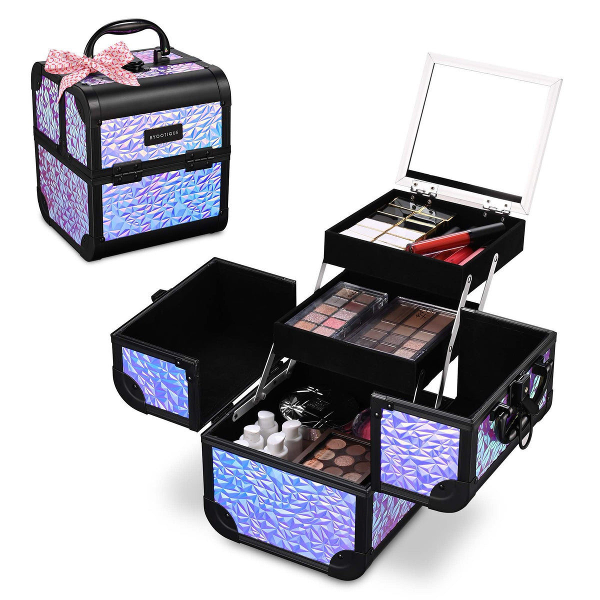 Mermaid Purple Makeup Train Case with Mirror & Extendable Trays