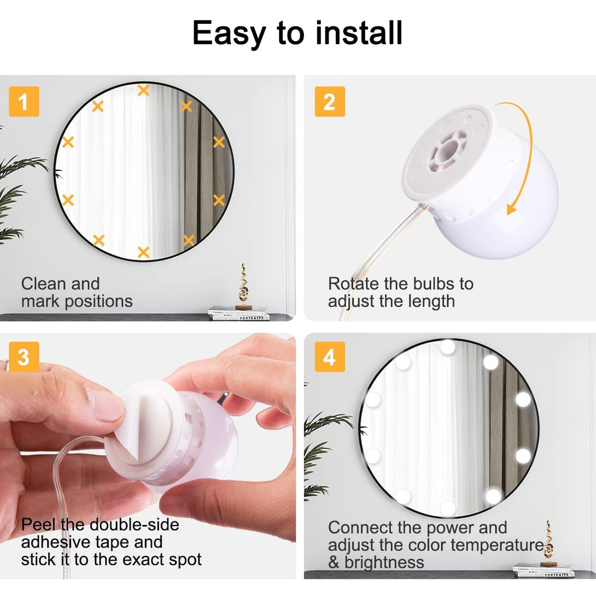 Hollywood Style LED Vanity Lights for Mirror with Dimmable Bulbs