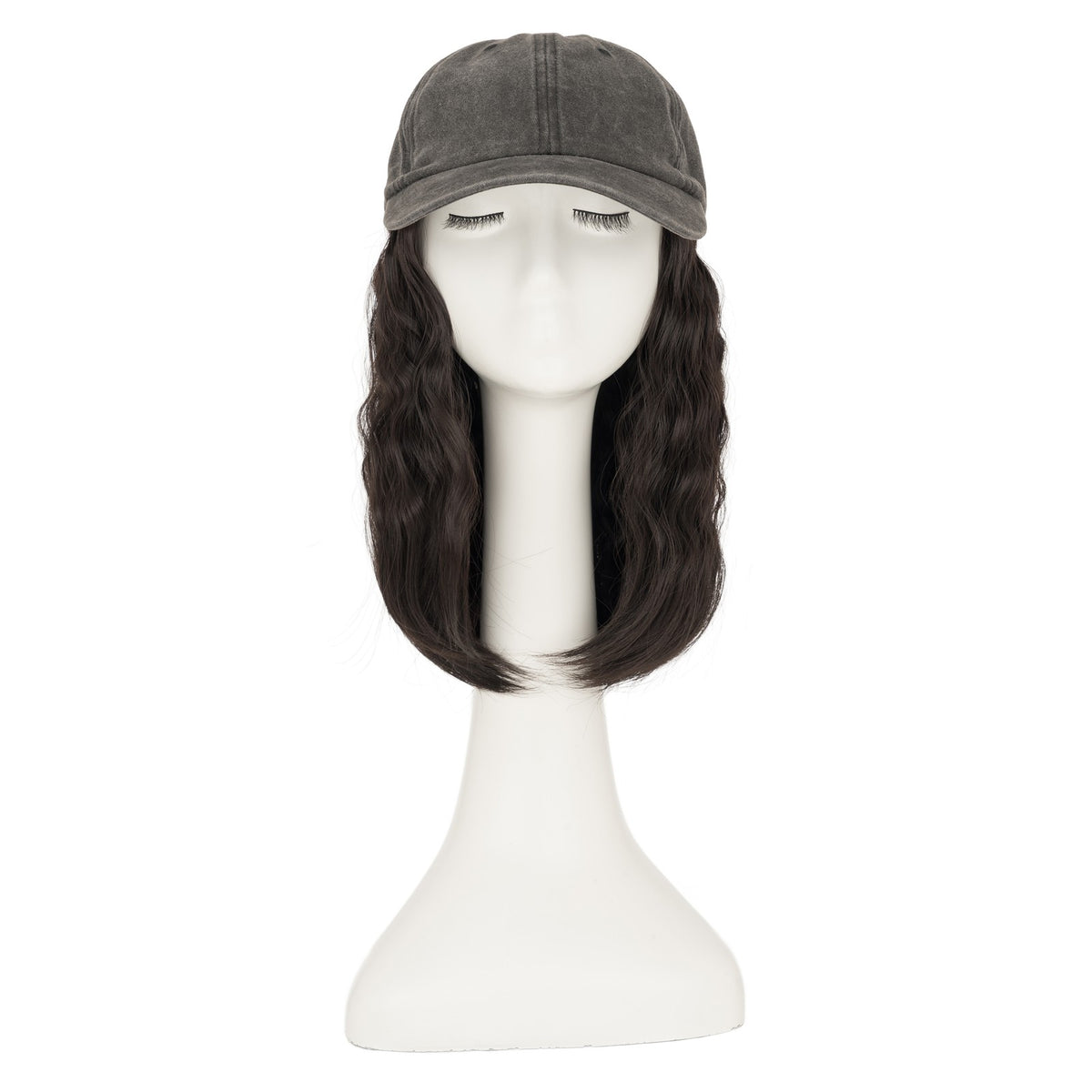 8-Inch Curly Baseball Cap with Synthetic Ponytail Hair Extensions - Natural Look
