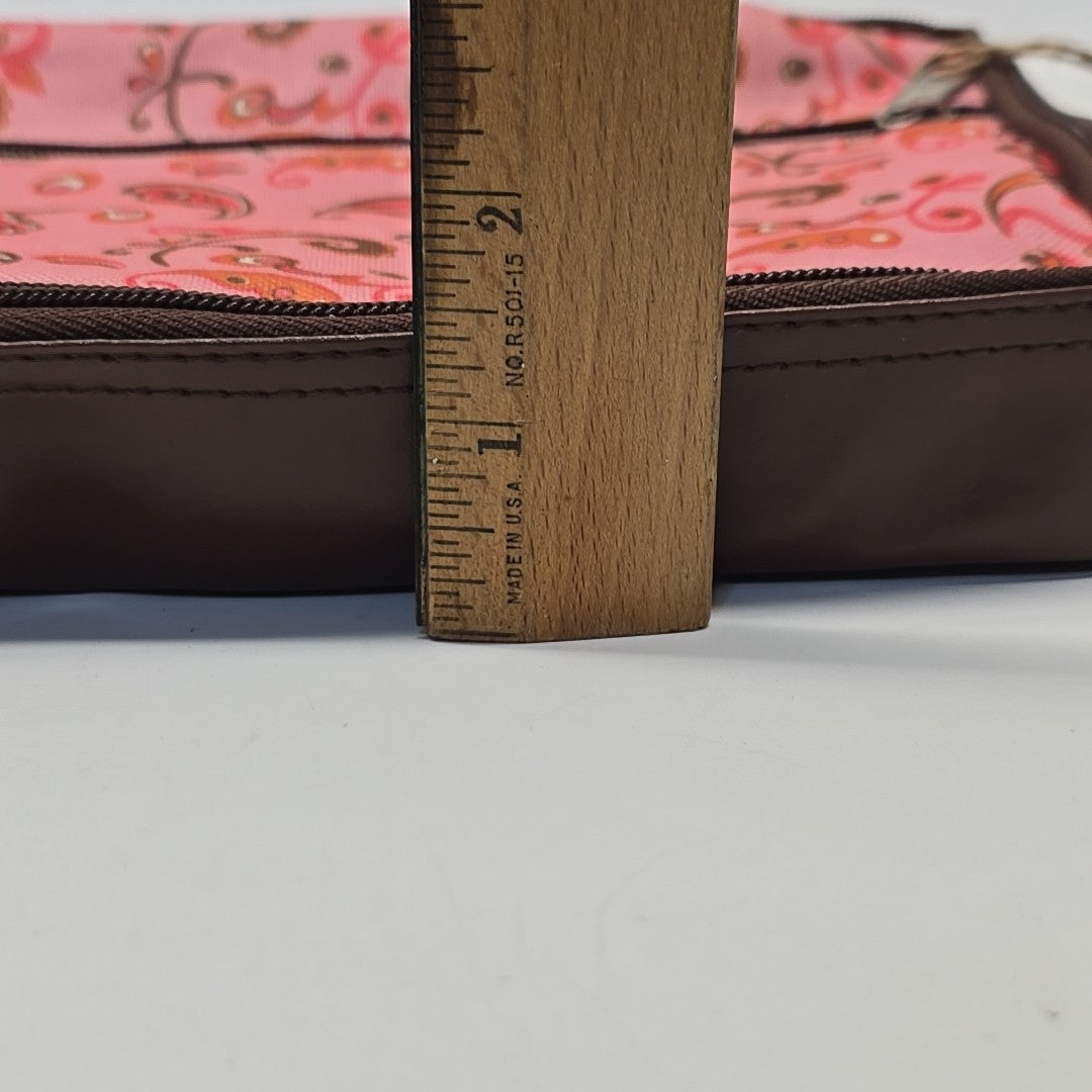 Vegan Makeup & Toiletry Bag for Travel Paisley Brown Pink Zip Case