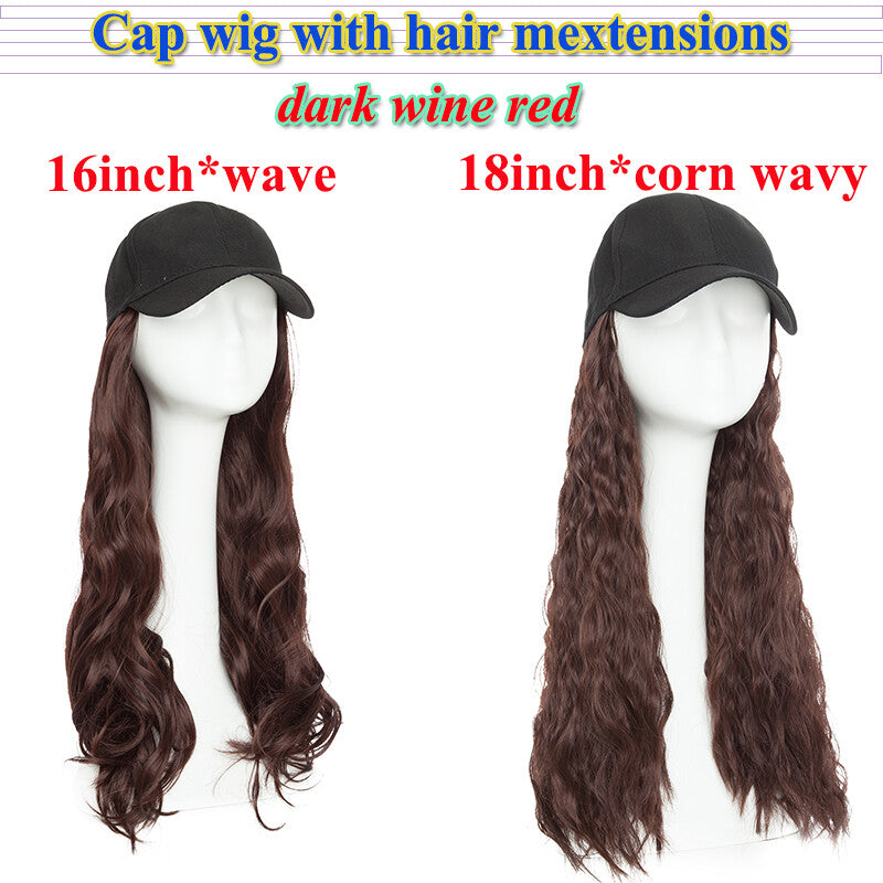 Baseball Cap with Synthetic Hair Extensions - Straight, Curly, Wavy Fits Most