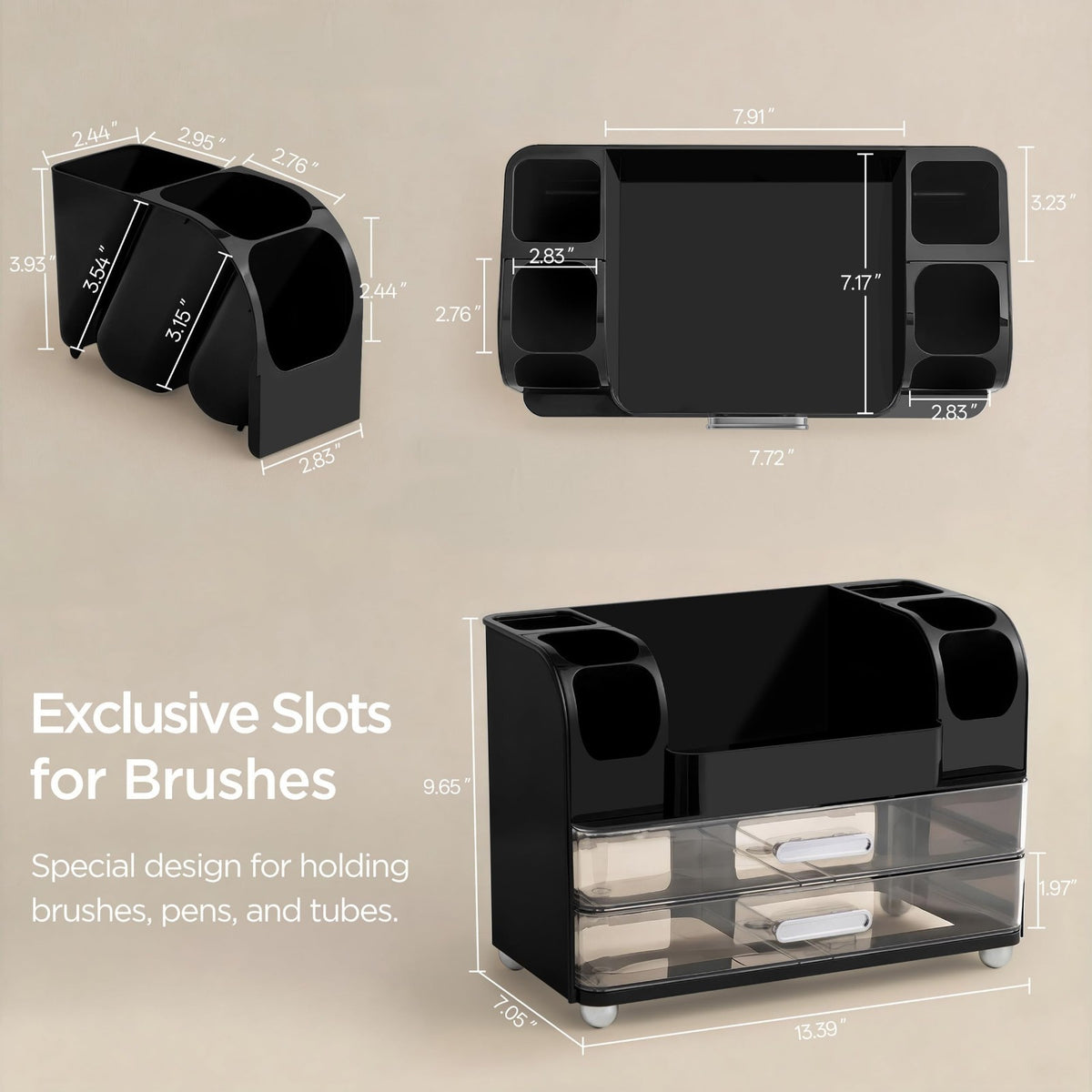 Makeup Organizer with Brush and Cosmetic Storage for Vanity and Bathroom
