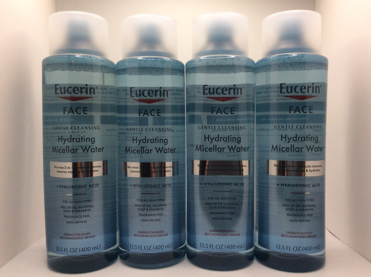 Micellar Water with Hyaluronic Acid - Hydrating Face & Makeup Remover, 13.5 Oz, Pack of 4