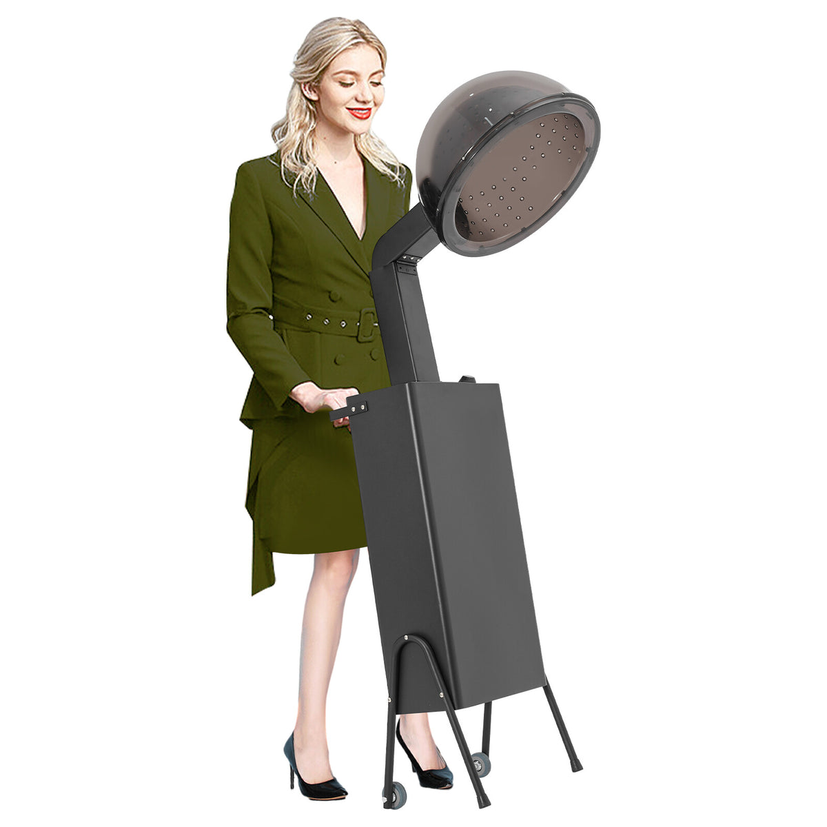 Hooded Salon Hair Dryer with Wheels, Adjustable Temperature & Timer