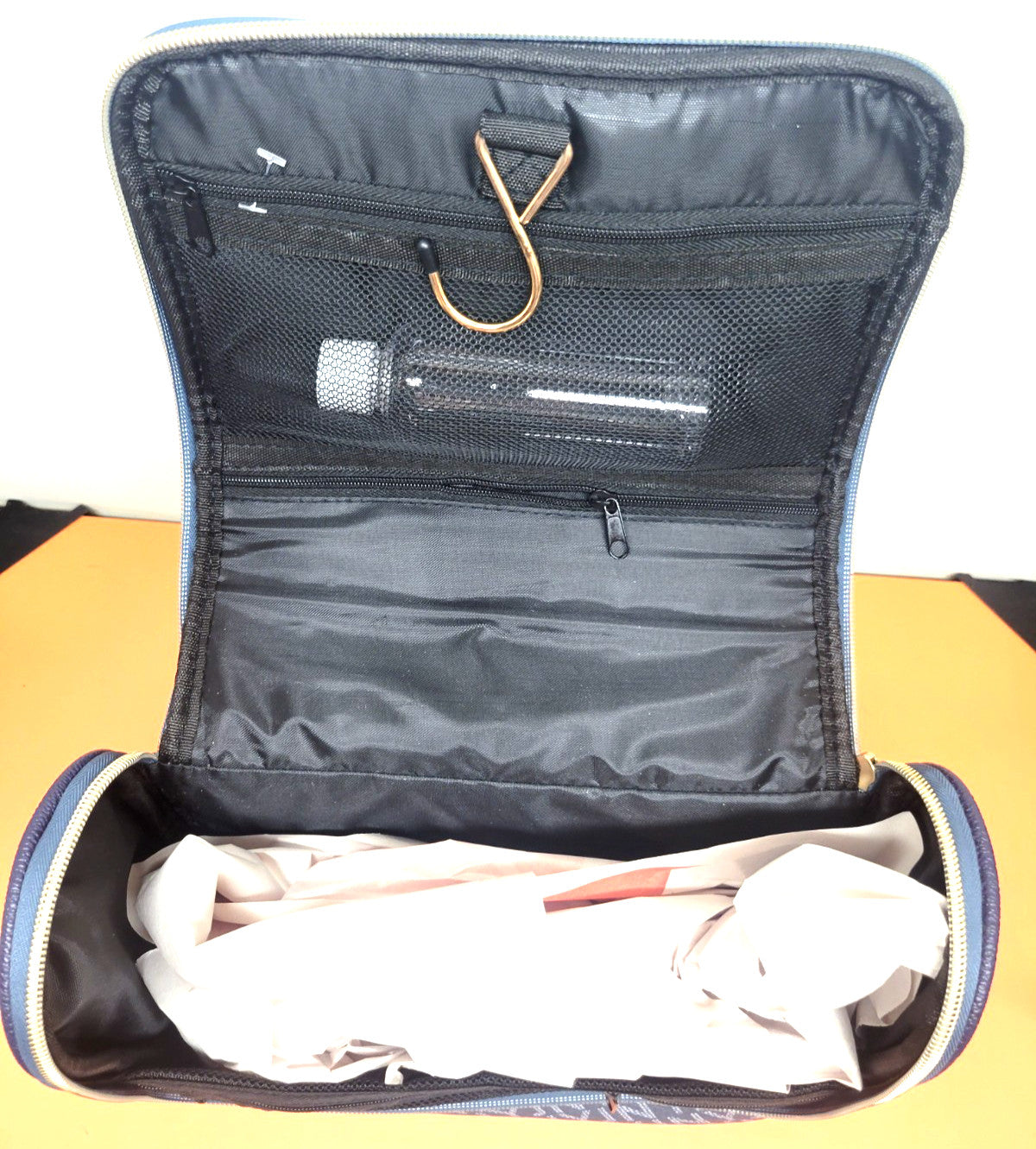 Travel Cosmetic Bag with Bottles & Hanger - Blue & Gray