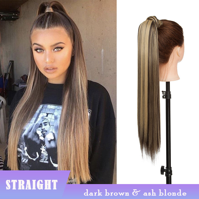 Thick Clip-In Ponytail Hair Extension - Fake Human Hair, Wavy & Straight