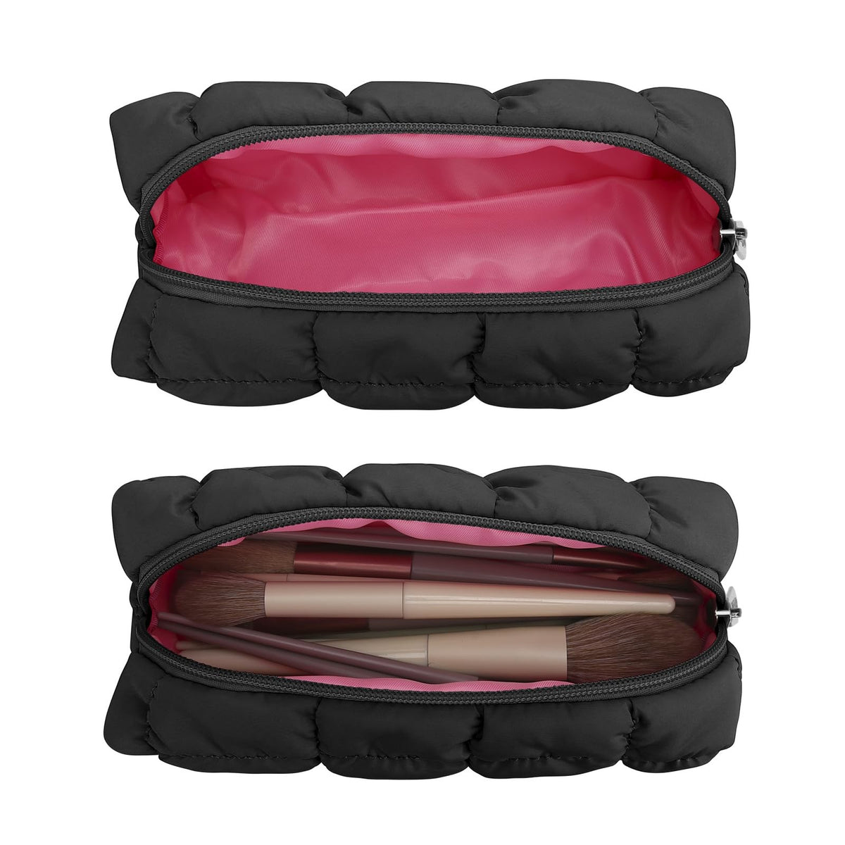 Black Quilted Makeup Brush & Toiletry Organizer Bag - Compact & Stylish
