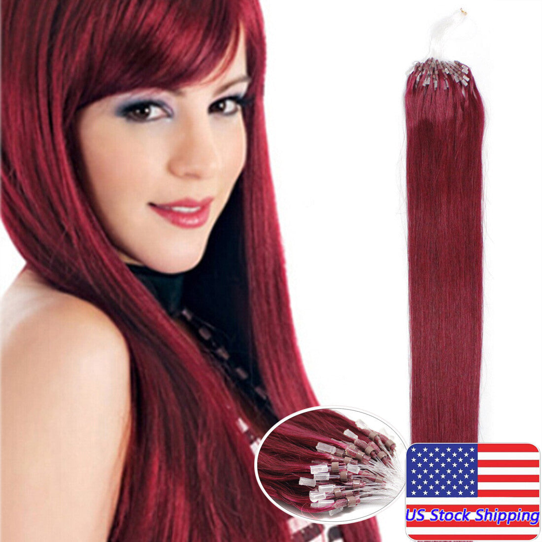 Micro Ring Loop Beads Tip Link Hair Extensions - 100% Remy Human Hair, Straight