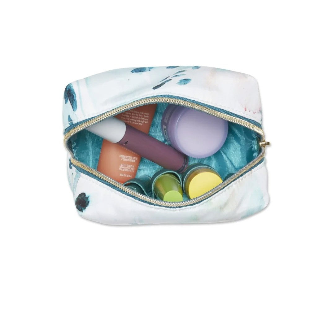 Travel Organizer Bag with Floral Watercolor Design, Folding Cosmetic & Jewelry Case