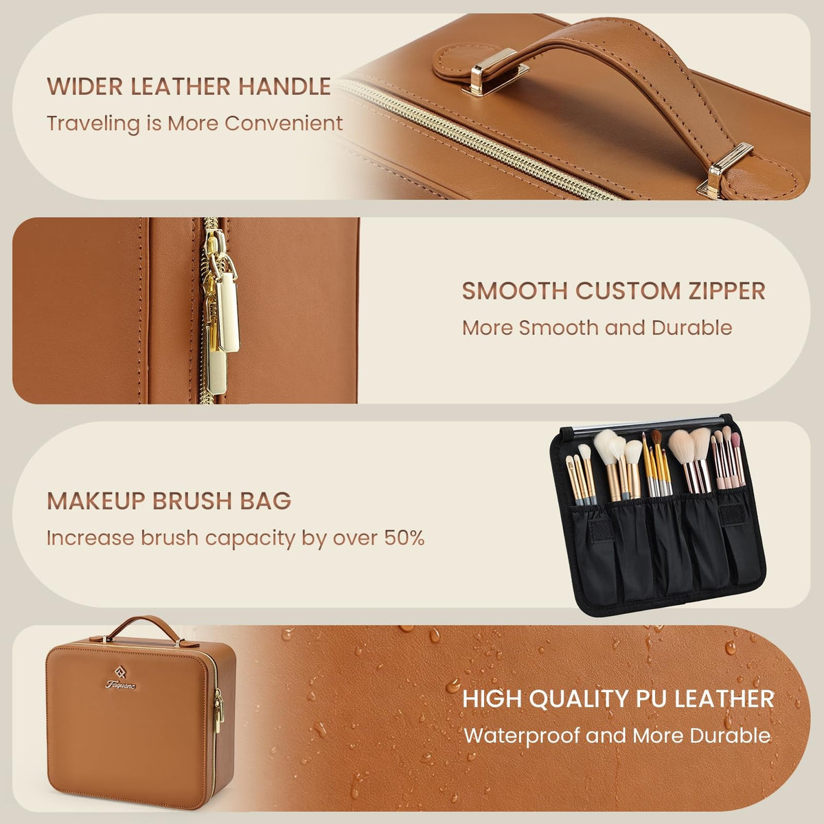 Travel Makeup Organizer Bag with LED Lighted Mirror - Waterproof Leather, 9.64 Inch