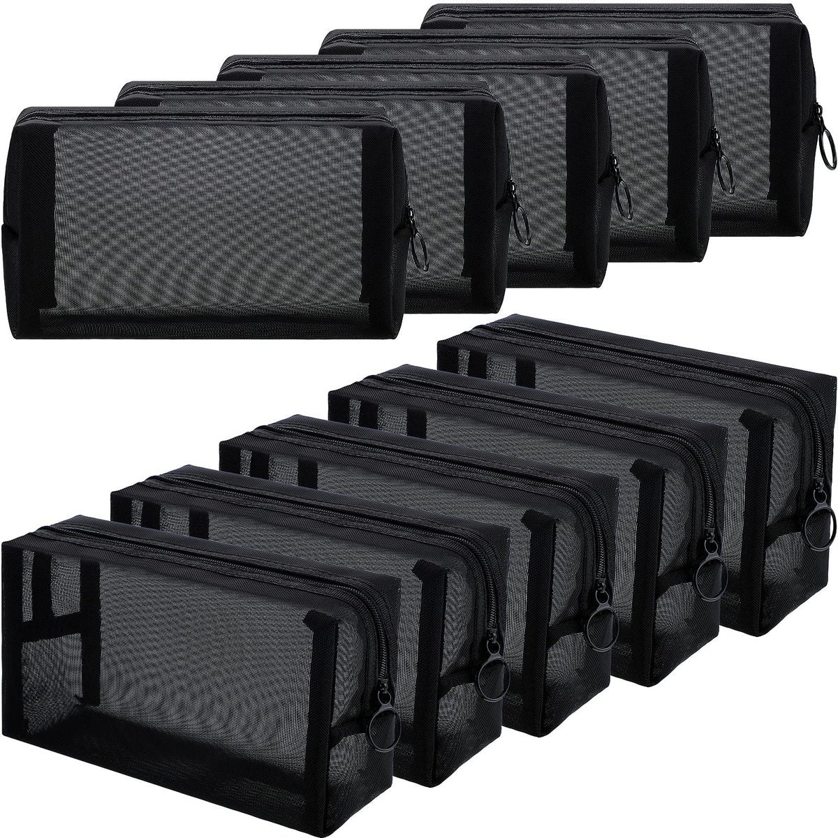 Mesh Makeup Bags with Zipper - Lightweight Cosmetic Pouch Set, Black
