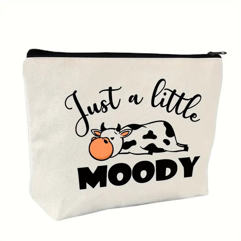 Funny Cow Makeup Purse - Cute Cosmetic Zipper Case for Travel & Gift