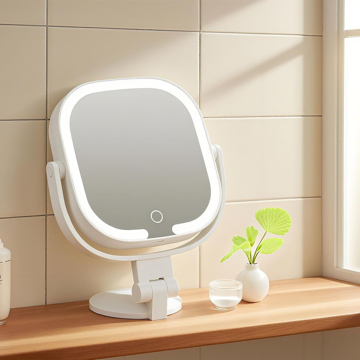 30X Magnifying Lighted Vanity Mirror - Square 360° Rotating, Rechargeable