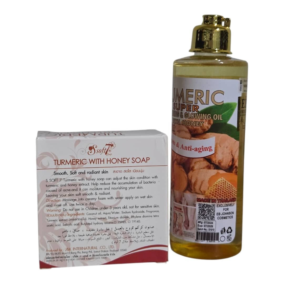 Turmeric Honey Body Oil & Soap Set for Whitening & Glowing Skin - 2 Pieces