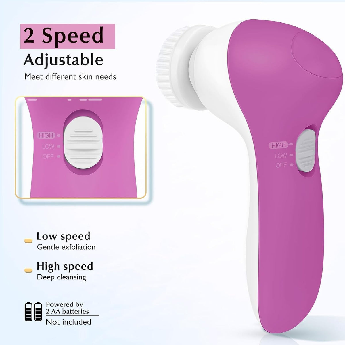 2-Speed Sonic Facial Brush Waterproof Rechargeable Exfoliator