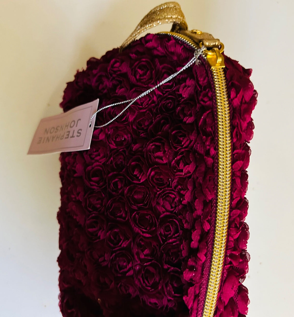 Cherry Red Makeup Bag with Gold Logo - Small Cosmetic & Toiletry Bag