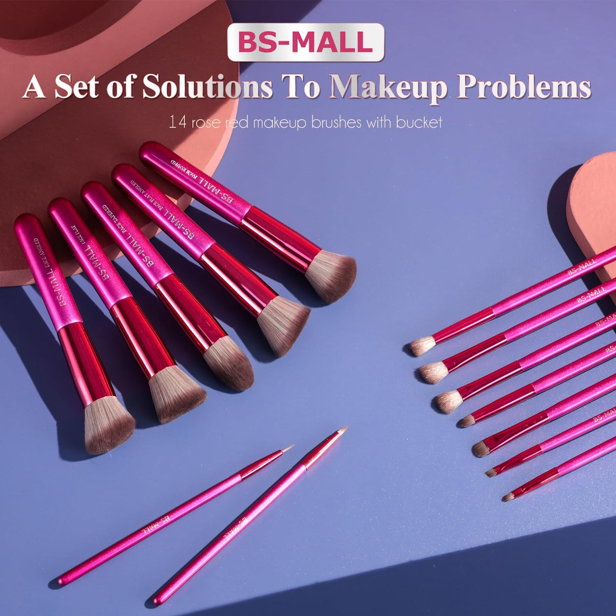 14-Piece Makeup Brush Set with Travel Case - Synthetic Face & Eye Tools