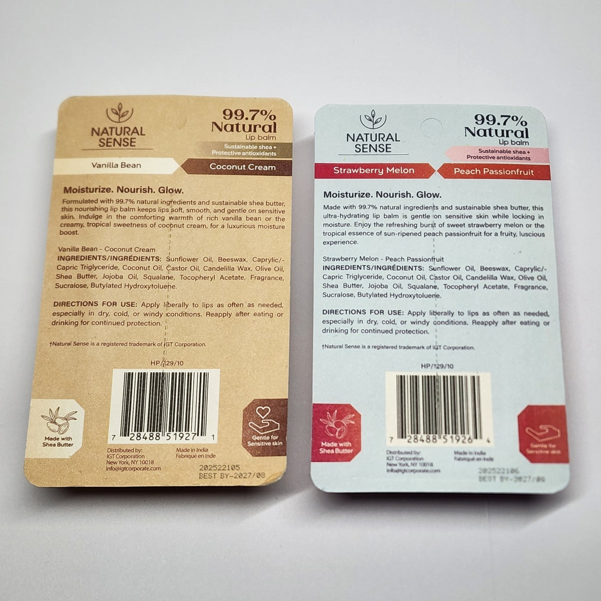 Natural Sense 4 Pack Lip Balm Set - Vanilla, Coconut, Strawberry & Peach