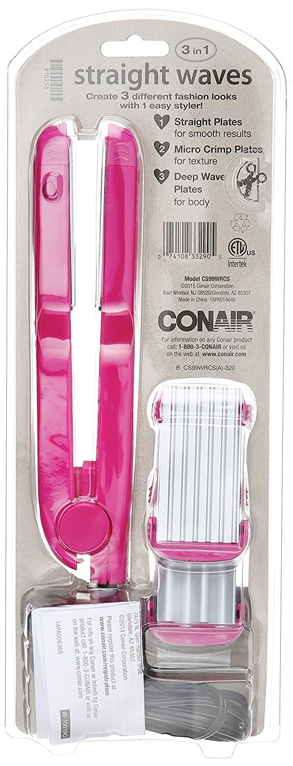 Conair 3-in-1 Ceramic Hair Styler Flat Iron with Micro Crimp & Deep Wave Plates