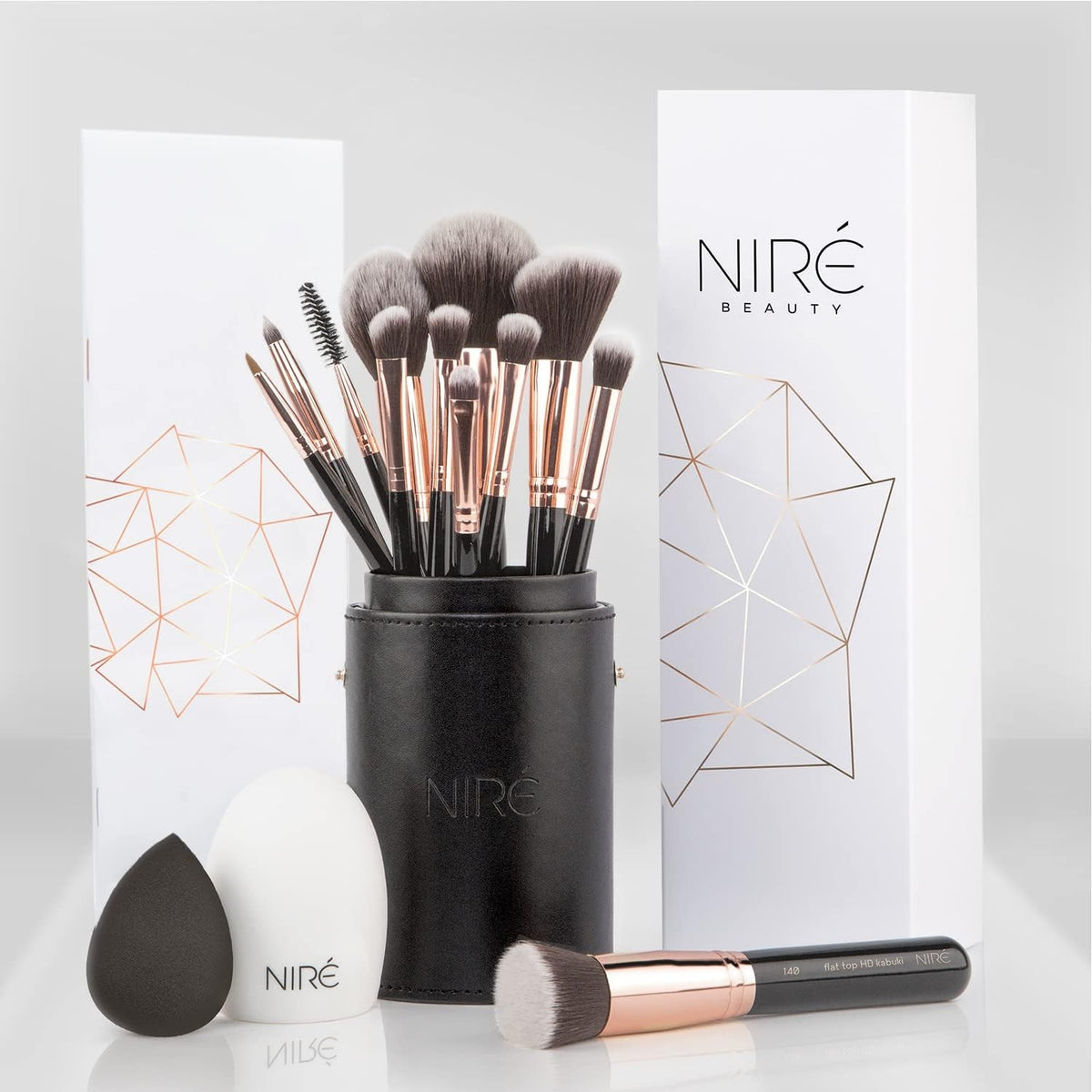 Professional Makeup Brush Set - 15-Piece Black & Rose Gold Cosmetic Tools