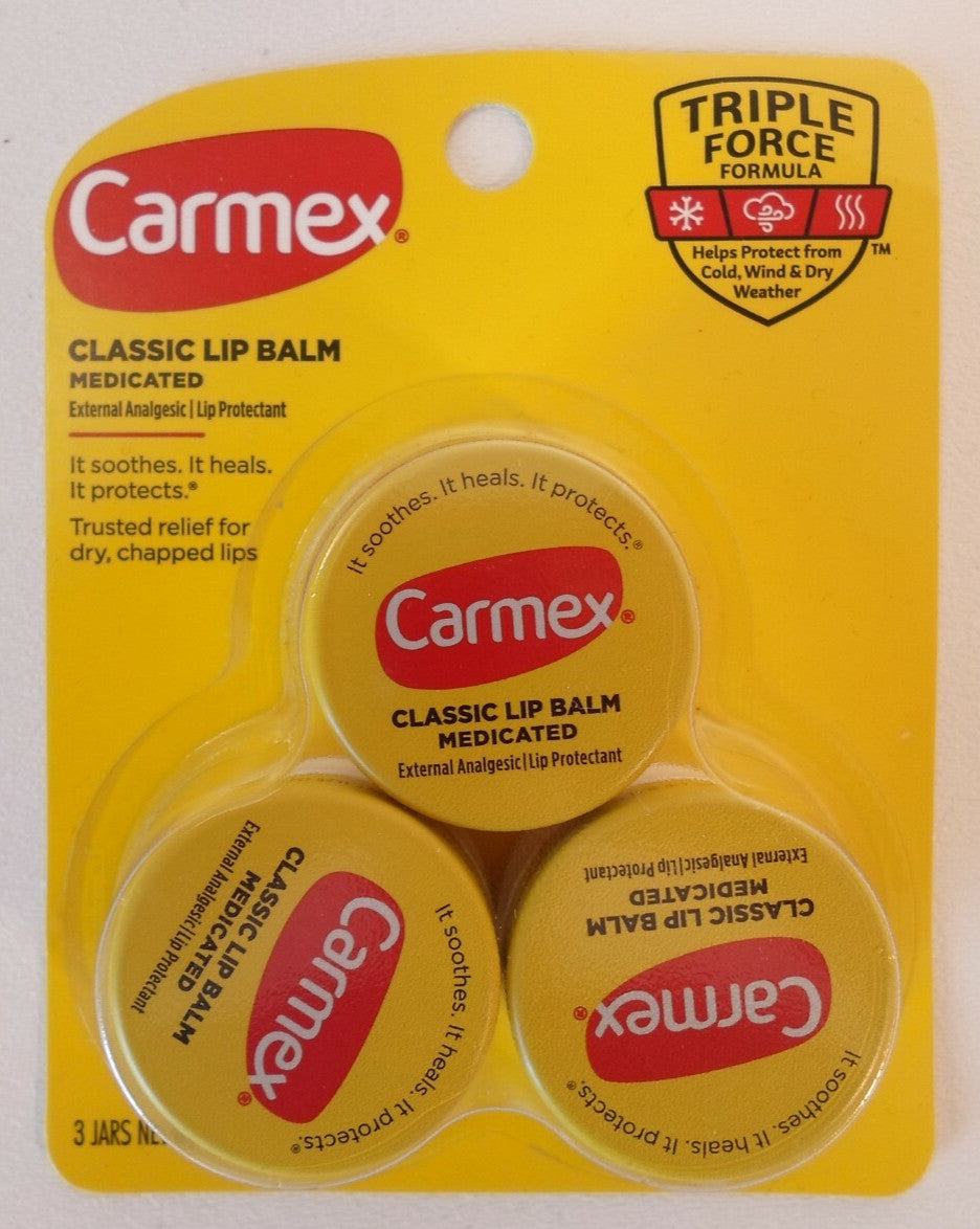 Medicated Lip Balm Set - 3 Jars for Dry, Chapped Lips Protectant