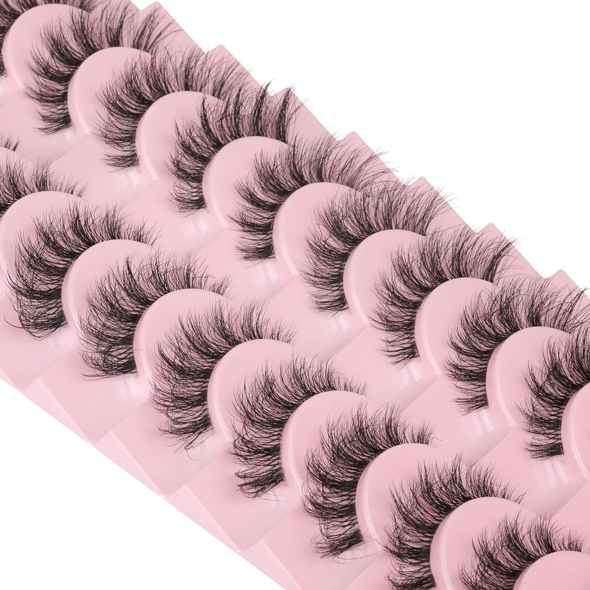 Mink False Eyelashes with Clear Band - 15mm Natural Cat-Eye Look, 10 Pairs
