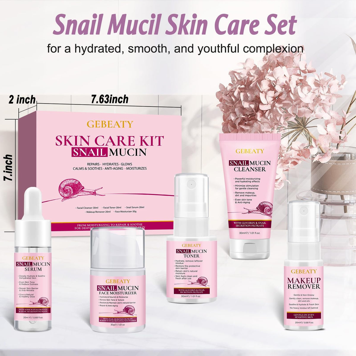 Korean Snail Mucin Skin Care Set for Women & Teens - 5 Piece Collection
