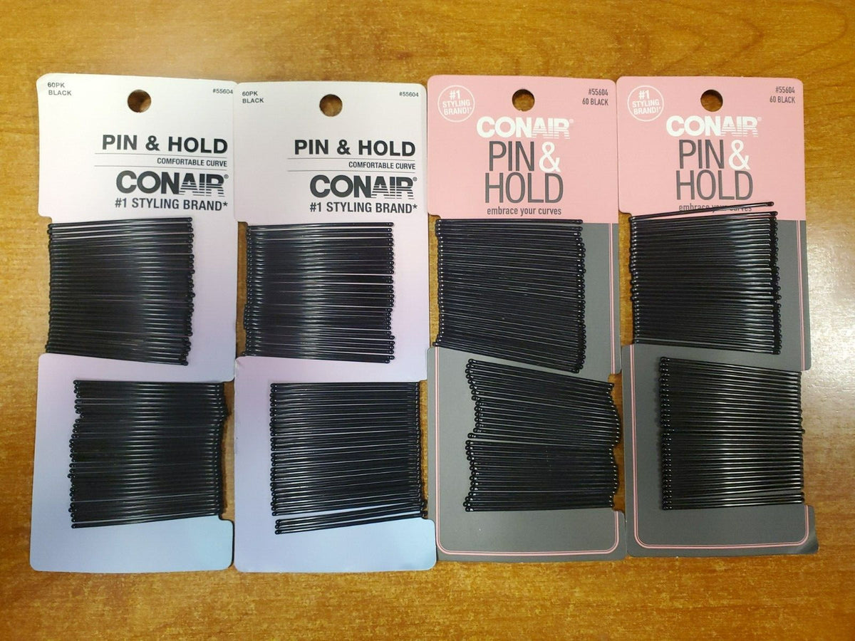 4 Pks of 60: Conair Pin and Hold Curved Bobby Pins, Black #55604