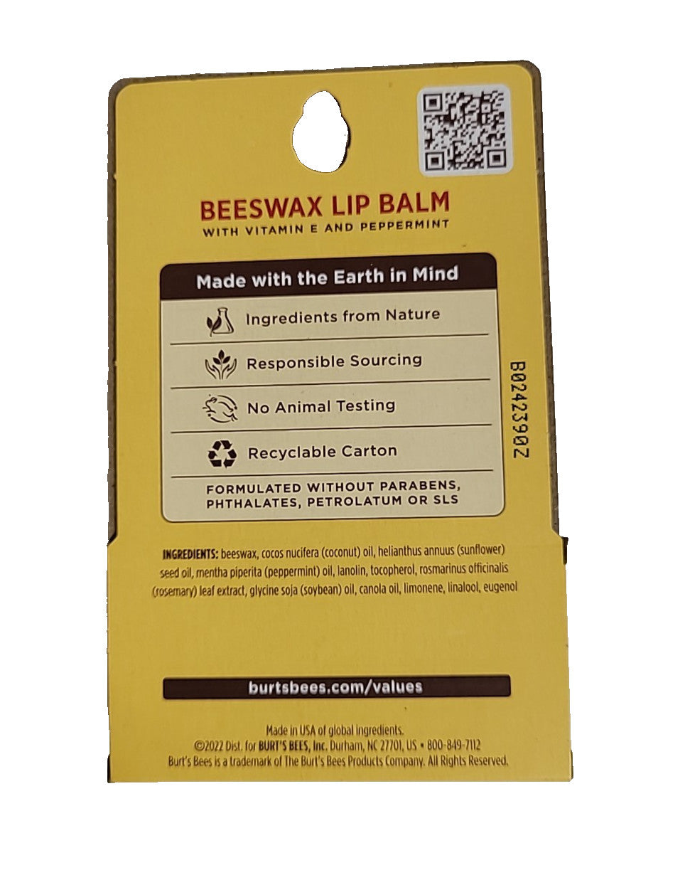 4-Pack Burt's Bees Lip Balm Beeswax 0.15 Oz - Natural Moisturizing Lip Care
