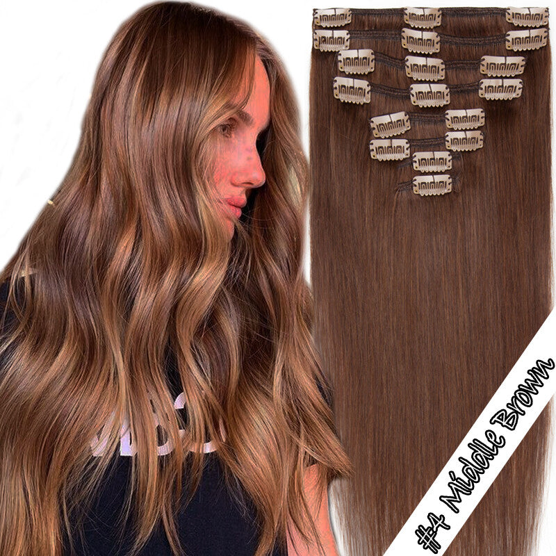 Clip-In 100% Remy Human Hair Extensions Full Head with Multiple Colors & Lengths