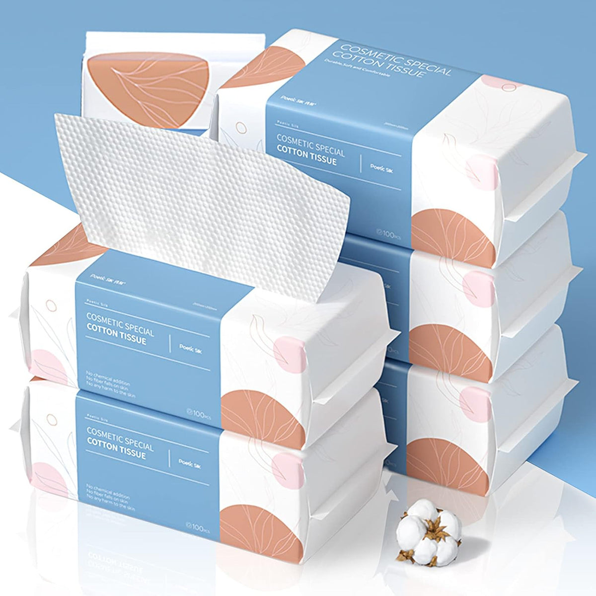 Cotton Face Tissues 6 Pack – 100% Dry Cleansing Wipes, Lint-Free Facial Towel
