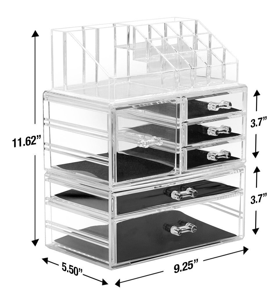 Clear Makeup Organizer Set - 3-Piece Cosmetic Storage for Vanity & Bathroom