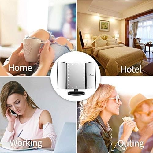 Trifold Makeup Mirror with Lights 1X 2X 3X Magnification Touch Screen LED Vanity Mirror