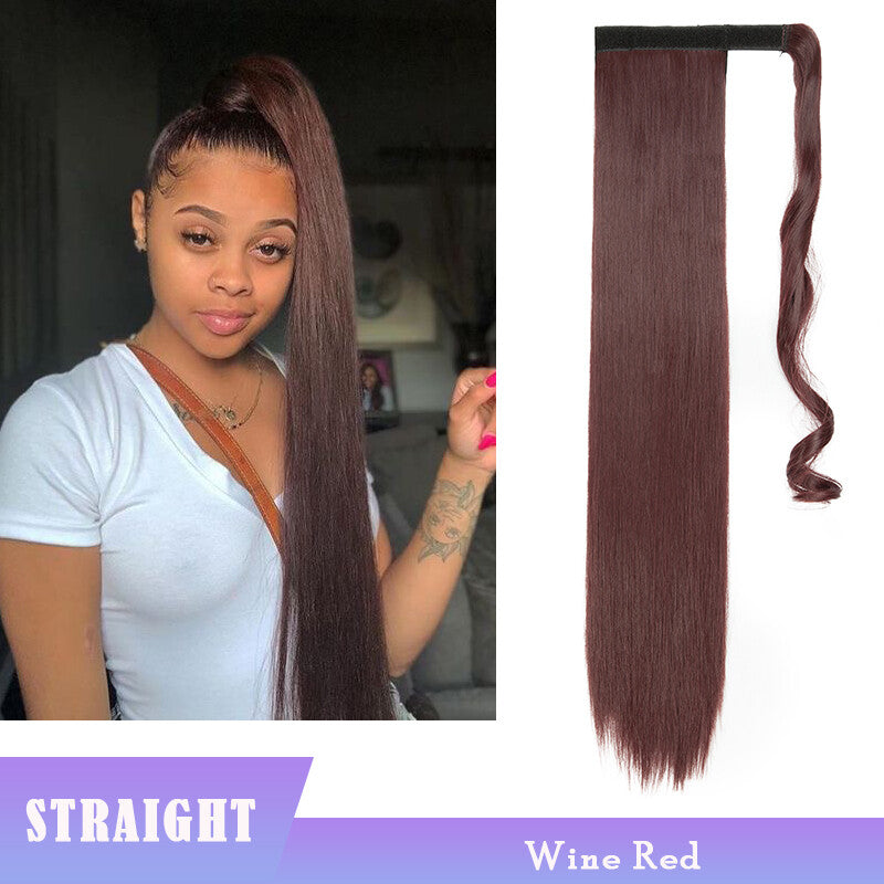 Thick Clip-In Ponytail Hair Extension - Fake Human Hair, Wavy & Straight