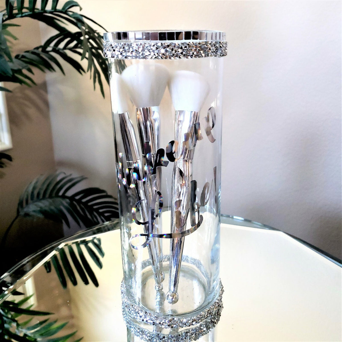 Makeup Brush Holder Organizer with Lid - Vanity Storage and Decor