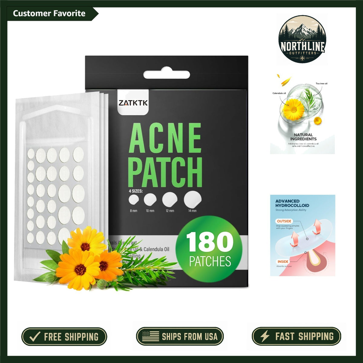 Hydrocolloid Pimple Patches with Tea Tree & Calendula Oil - 180 Count