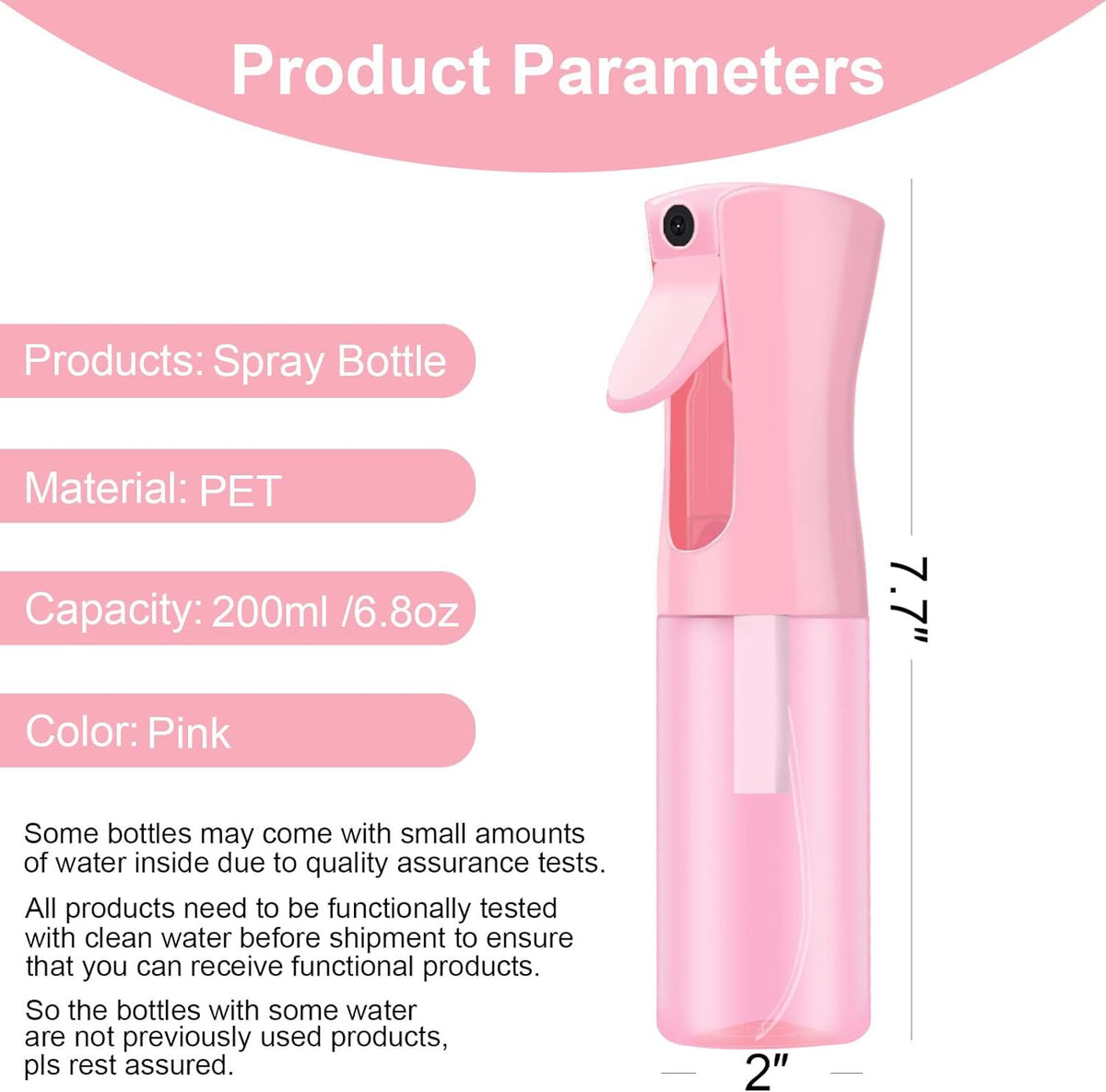 Refillable Continuous Spray Bottle for Hair & Beauty - 6.8oz Pink