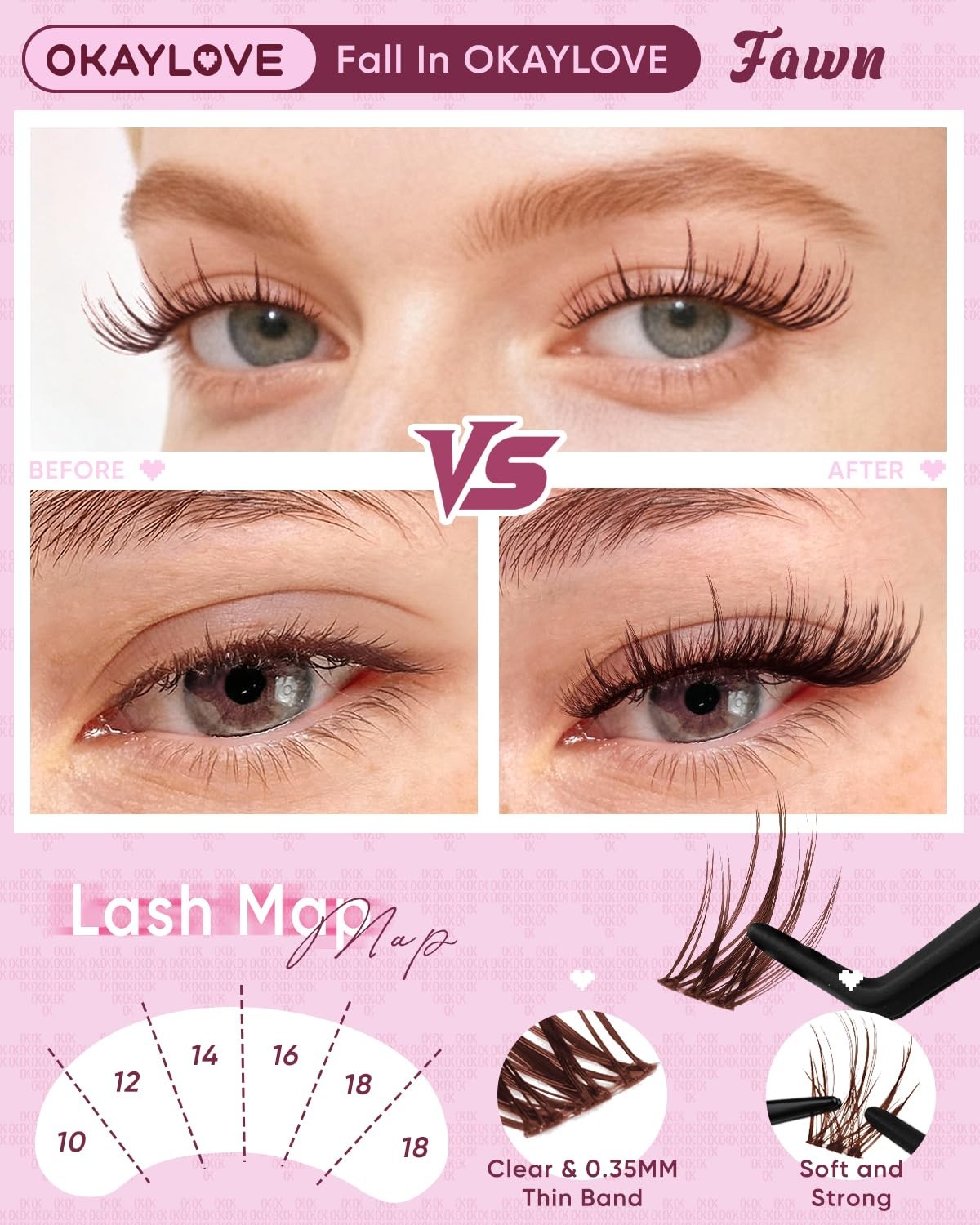 Brown Lash Clusters Kit Fawn Style 10-18mm Natural Eyelash Extensions