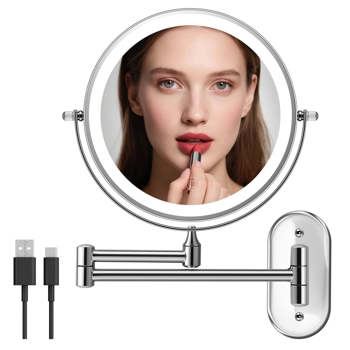 Rechargeable Lighted Wall Mount Makeup Mirror with 20X Magnification, 3 Light Modes