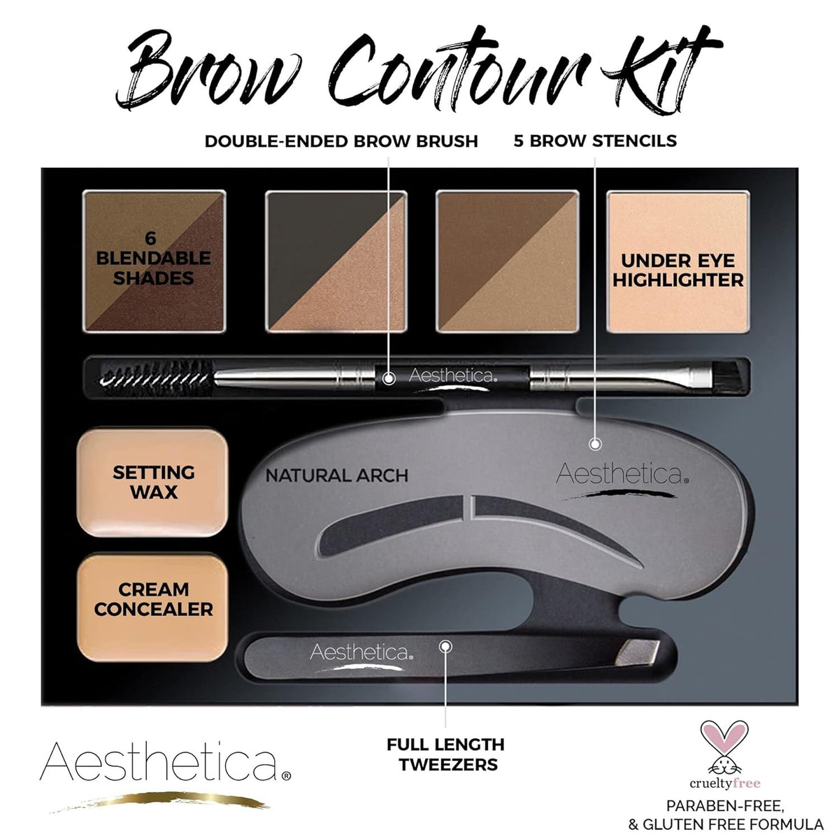 Eyebrow Makeup Kit with Powders Stencils & Tools for Perfect Brows